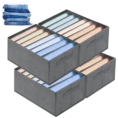 Produktbild von Aufbewahrungsbox 4-Tlg Kleiderschrank Organizer Aufbewahrungsbox Schrank Organizer, 7 Fächer, für Jeans Hosen T-Shirts Unterwaesche