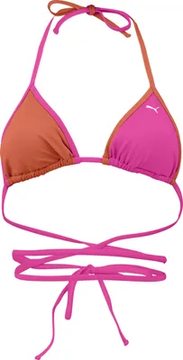 Produktbild von Puma Swim Damen Wrap Triangle Bikini Top Pink Chili Logo Bunt