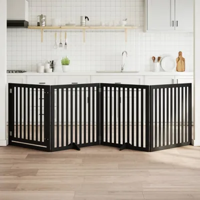 Obrázok produktu pre Dizajnová 4-dielna brána pre psov s dvierkami Skladacia čierna 320 cm Topoľové drevo, Ostatné doplnky pre psov 2024 Novinka