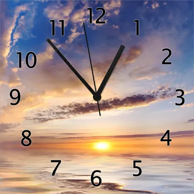 Produktbild von Wallario Design Wanduhr Sonnenuntergang über dem Wasser aus Echtglas, Größe 30 x 30 cm
