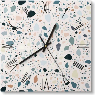Produktbild von DEQORI Glasuhr 30x30 cm Römisch 'Moderne Terrazzo' Wanduhr Glas Uhr Design leise Küchenuhr