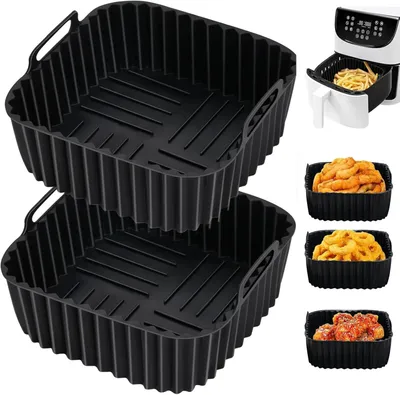 Zdjęcie produktu dla Silikonowe foremki do frytkownicy bezolejowej, wielokrotnego użytku, wymiary 20x20x9 cm, zestaw 2 sztuk, do użytku w kuchni