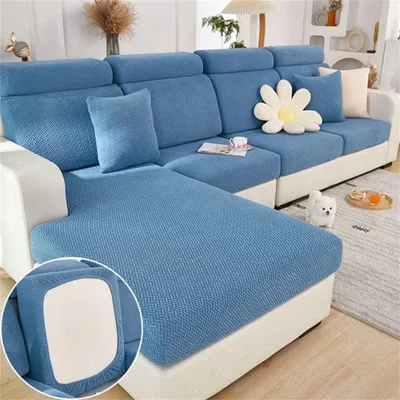 Productafbeelding van Bankkussenhoes, L-vormig, blauw, weefsel, voor een 2-zitsbank, 100-125 cm