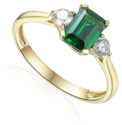 Produktbild von 585er Gelbgold Damenring mit synth. Smaragd und Zirkonia Gr. 54