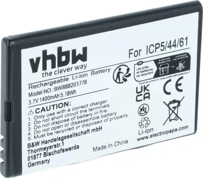 Produktbild von vhbw Akku Ersatz für Bea-Fon ICP5/44/61 für Handy Smartphone Telefon (1400 mAh, 3,7 V, Li-Ion)