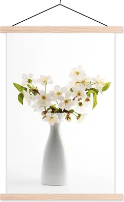 Produktbild von MuchoWow® Textilposter Stilleben - Vase - Blumen 60x90 cm mit holzfarbenen Rahmen - Textil