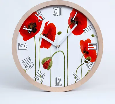 Produktbild von Holzuhr 30fi cm wanduhr - weiße Spitzen - Mohnblumen