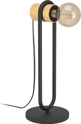 Produktbild von EGLO Tischlampe Chieveley, Nachttischlampe Vintage, Tischleuchte aus Metall in Schwarz, Holz, E27 Fassung
