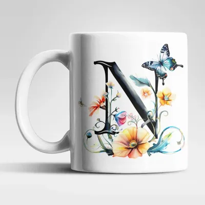 Produktbild von Name A bis Z Blumen Schmetterlinge Kaffeetasse Teetasse Tasse Geschenkidee – N