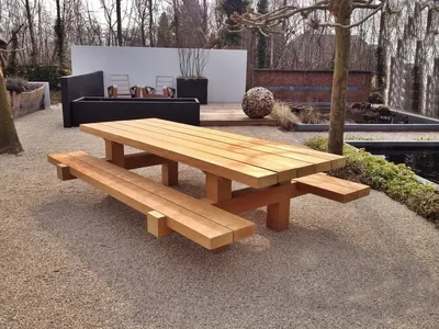 Produktbild von Casa Padrino Gartenmöbel Set Rustikal Tisch + 2 Garten Bänke 180 x ca. 155 x H80 - Eiche Massivholz