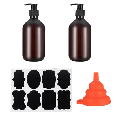 Image de 2 distributeurs de savon de 500 ml, flacons de shampoing rechargeables, distributeurs à pompe vides, flacons à pompe, distributeurs à pompe pour lotion, gel, shampoing, shampoing liquide, distributeurs de liquide vaisselle