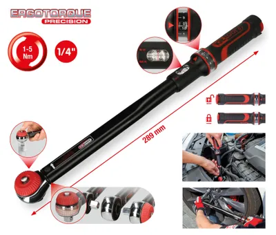 Immagine prodotto di KS TOOLS Werkzeuge-Maschinen GmbH 1/4" ERGOTORQUE® chiave dinamometrica di precisione a cricchetto manopola, 1-5Nm (516.1402)