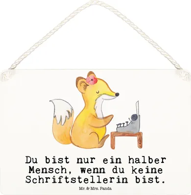 Produktbild von Mr. & Mrs. Panda Schild Schriftstellerin Herz DIN A6 - Weiß - Geschenk, Buchhandlung, Wandbild Holz, holzbild, Türschild, Buchladen, Beruf, Spruch, wandhänger, Verlag