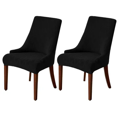 Produktbild von 2 Stück Ohrensesselbezüge, Jacquard Stretch Stuhlhusse, Sesselbezug für Esszimmer und Wohnzimmer, Esszimmerstuhl-Hussen,Schwarz