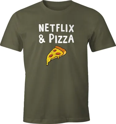 Produktbild von Herren T-Shirt Netflix & Pizza Serienjunkie Fun-Shirt Spruch-Shirt Moonworks® army L