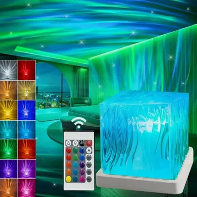 Produktbild von 16 Farben Nordlicht Aurora Projektor Lampe RGB LED Ozean Welle Würfel Nachtlicht