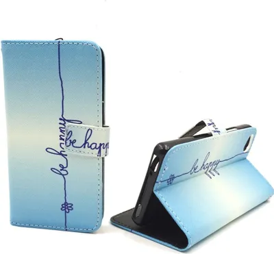 Produktbild von Handyhülle Tasche für Handy ZTE Nubia Z9 Mini Schriftzug Be Happy Blau