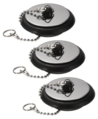 Productafbeelding van Afvoerstoppen - 3 stuks, van rubber en staal - voor wastafels en badkuipen - zwart, 4,3 tot 6,4 cm