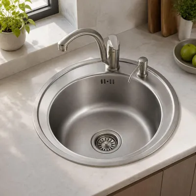 Produktbild von Edelstahlspüle Runde Ø 51 cm Set mit Armatur & Seifenspender
