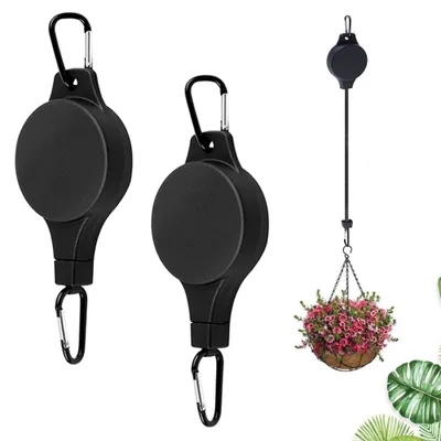 Image de Crochets télescopiques pour plantes, lot de 2, crochets de suspension réglables pour pots de fleurs, crochets pour plantes avec mécanisme de levage, mécanisme de verrouillage Rephake pour suspendre les pots de fleurs.