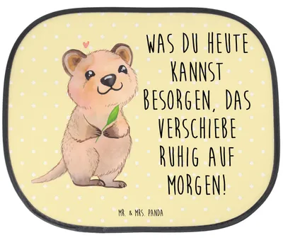 Produktbild von Mr. & Mrs. Panda Sonnenschutz Auto Quokka Happy - Gelb Pastell - Geschenk, Sonnenblende, Lustige Sprüche, Pkw, Aufschieberitis, für Autoscheiben, Niedliches Tier