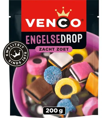 Produktbild von Venco Engelse Drop Zacht Zoet 200g – Weiche, süße Lakritzbonbons, klassisch