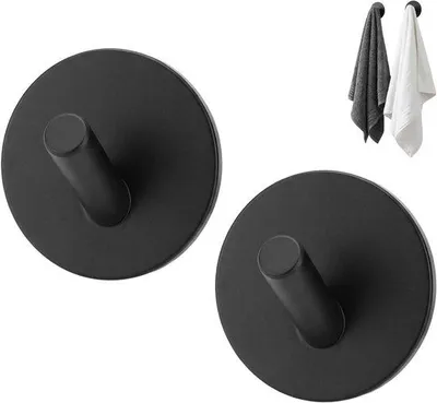 Productafbeelding van Zelfklevende wandhaken 2 stuks - rond - roestvrij staal - voor badkamer en keuken