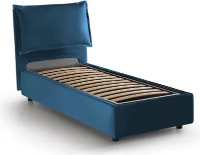 Produktbild von Einzelbett Ddimari, Containerbett mit Stoffbespannung, 100%  Italy, Frontöffnung, passend für Matratze 80x200 cm, Blau
