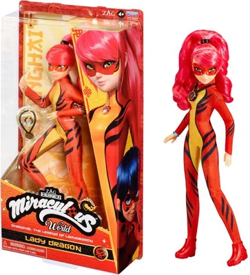 Produktbild von Miraculous Spielfigur Ladybug Marienkäfer und Cat Noir Spielpuppe Dragon Shanghai Puppe 26 cm