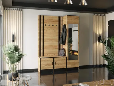 Produktbild von KIER FURNITURE Garderobe mit Sitzfläche Dior20 - 159,6x205x39 cm Eiche Craft Gold