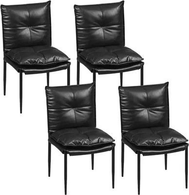 Produktbild von WOLTU Esszimmerstühle, Küchenstühle mit hoher Rückenlehne, Mit Kunstlederbezug und Metallbeinen : Schwarz 4 Farbe: Schwarz Stückzahl: 4