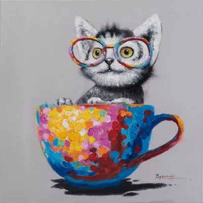 Produktbild von ArtUniverse Leinwandbild Katze In Bunter Tasse 60 x 60 cm