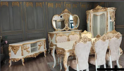 Produktbild von Esszimmer Esstisch Stuhl Anrichte Spiegel Vitrine Luxus Gruppe Holz Set 10tlg.
