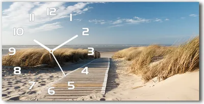 Produktbild von Wanduhr aus Glas – 60x30 cm - Glasbild - Glasuhr - Gehärtetes Glas - weisse-zeiger - Weg auf dem Strand