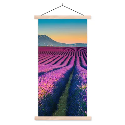 Produktbild von MuchoWow® Textilposter Lavendel - Berg - Blumen 60x120 cm mit holzfarbenen Rahmen - Holz