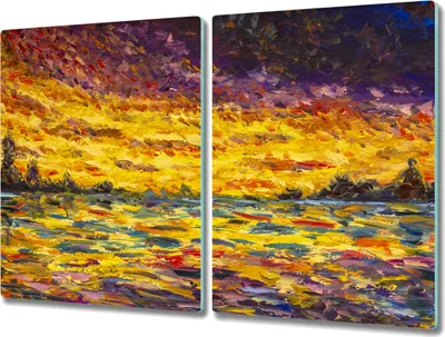 Produktbild von Coloray Herdabdeckplatte 2x40x52 cm Schneidebrett Kochplattenabdeckung Küchenbrett Hackbrett - Sonnenuntergang