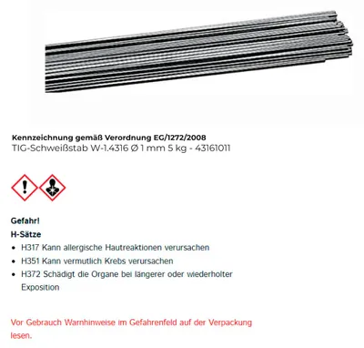 Image de Baguette de soudage TIG W-1.4316 Ø 1 mm Longueur de la baguette 1000 mm