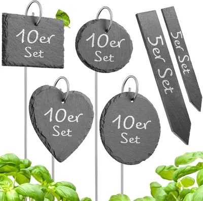 Produktbild von Tiny Garden Pflanzenschilder Pflanzenstecker aus Schiefer 10er Set - mit Edelstahlstab Rund