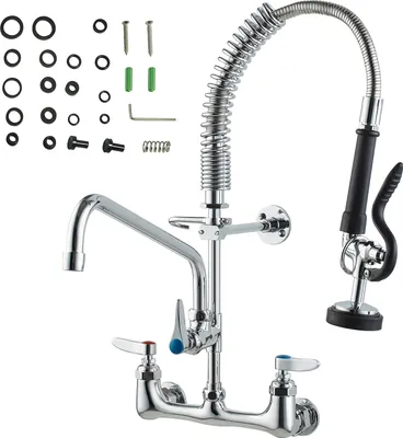 Immagine prodotto di Rubinetto commerciale SucceBuy con doccetta prelavello, altezza 53,3 cm, centro 20,3 cm, bocca girevole 30,5 cm, rubinetto per lavello da parete, struttura in ottone con doccetta estraibile