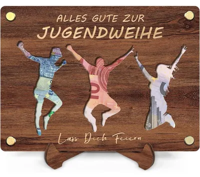 Immagine prodotto di Regalo a forma di scatola in legno con supporto, ideale per la festa della maggiore età, il compleanno, il matrimonio o un viaggio | 20,5 x 15 x 0,4 cm