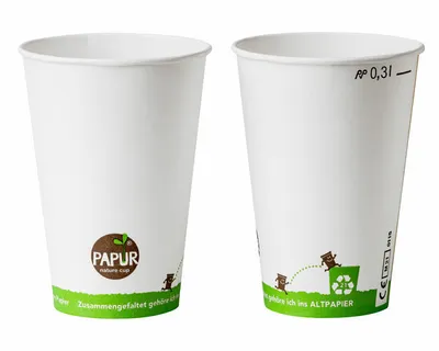 Produktbild von 300x  Heissgetränkebecher Pappbecher PAPUR 80mm Ø mit Eichstrich 300 ml