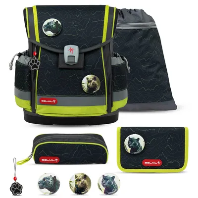 Immagine prodotto di Set zaino scolastico ergonomico Belmil Classy Plus, 5 pezzi, "Mountain Lime", con cintura pettorale, chiusura magnetica e set di 3 toppe