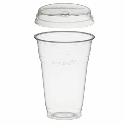 Produktbild von 100x  Trinkbecher 400ml + Deckel mit Klappöffnung aus Biokunststoff (PLA)