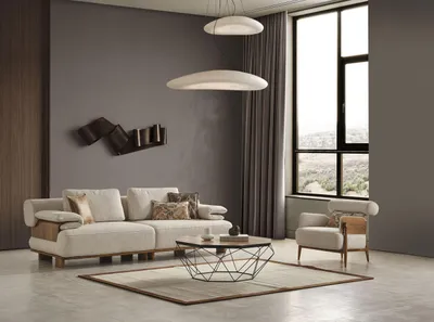 Produktbild von Beige Wohnzimmer Sitzmöbel Edler 3-Sitzer Moderner Textilsessel