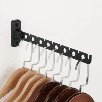 Image de Tringle à vêtements pliable de 31 cm avec embout de perçage, support mural en acier inoxydable, étendoir à 8 fentes pour tringles à vêtements, noir, peu encombrant et multifonctionnel