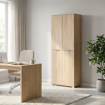 Immagine prodotto di Milani Home - armadio multiuso 4 ante 75 x 38 x 174 cm, marrone chiaro, truciolare bilaminato,  Italy