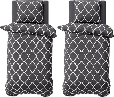 Produktbild von 4 teilige Bettwäsche 135x200 cm Baumwolle Renforce Bettbezug Garnitur Set Ornamente Maroc Anthrazit