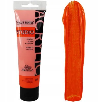Zdjęcie produktu dla Farba akrylowa Phoenix 301 Orange Yellow (pomarańczowo-żółta) – 100 ml – kremowa, kryjąca, wodoodporna – dla artystów, szkoły, hobbystów i DIY