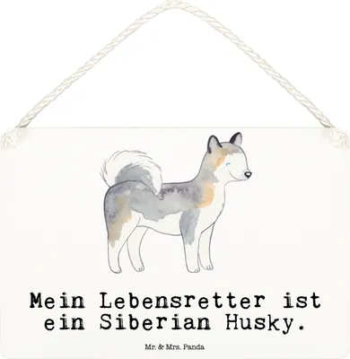 Produktbild von Mr. & Mrs. Panda Schild Siberian Husky Lebensretter DIN A6 - Weiß - Geschenk, Holzschild, holzbild, Türschild, wandtafel, kleine aufmerksamkeit