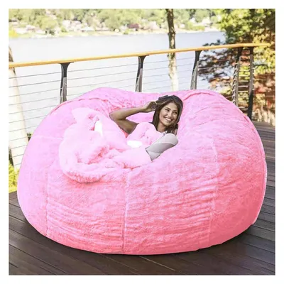 Immagine prodotto di Copertura per pouf in stile "sitzsack", effetto pelliccia, colore rosa, dimensioni 135x65 cm